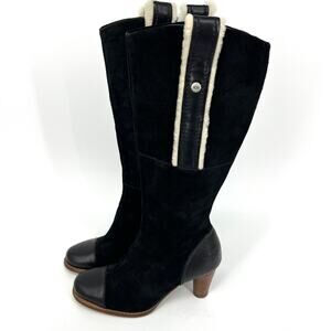 UGG Australia Womens Tess 5504 Tall Black Suede Heeled Sheepskin Boot Size 5.5